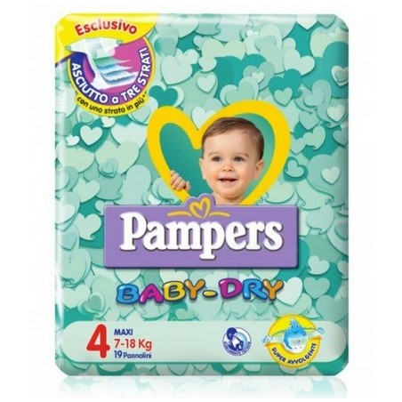 PANNOLINI PER BAMBINI PAMPERS BABY DRY DOWNCOUNT NO FLASH MA XI 19 PEZZI